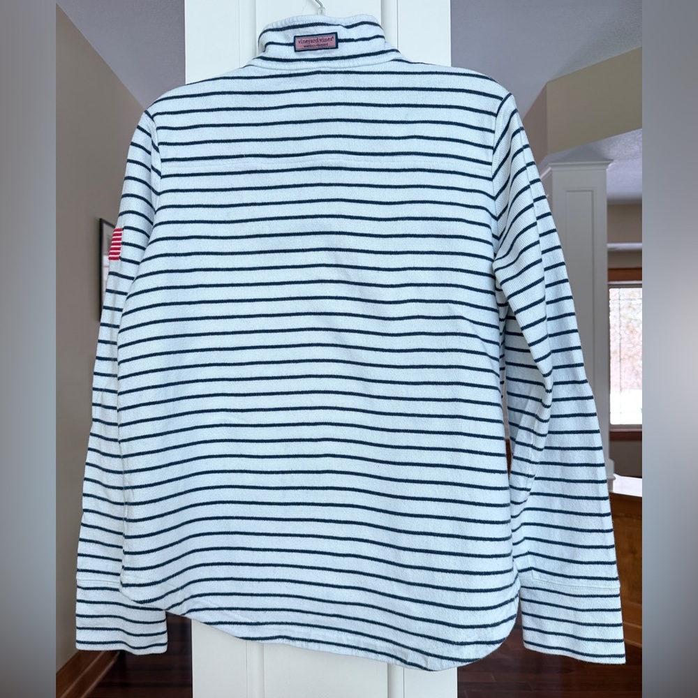 Vineyard Vines Dreamcloth Women’s Striped Quarter-Zip Pullover with Flag Patch. - Picture 2 of 13